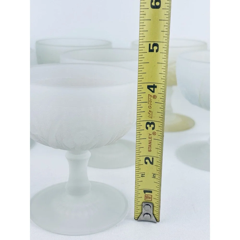 VTG Set 8 Jeanette Glass Frosted Iris & Herringbone Goblets Champagne Sherbet